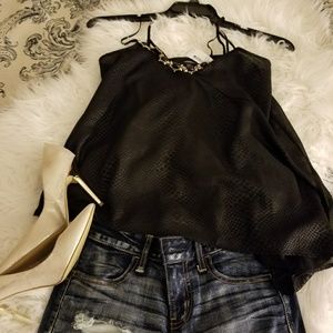 XOXO Asymmetrical Black Cami Top Faux Snake Skin